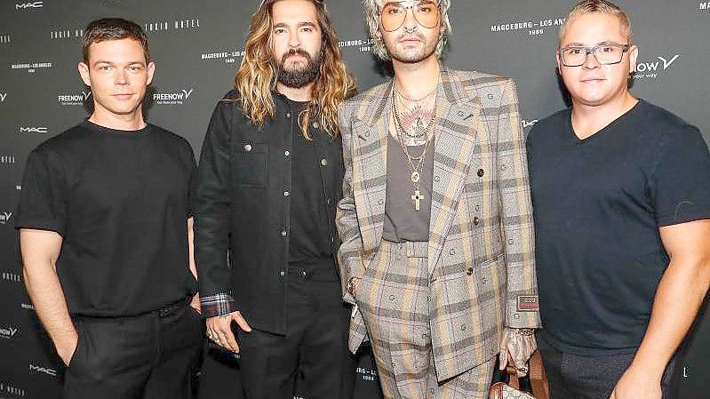 Georg Listing (l-r), Tom Kaulitz, Bill Kaulitz und Gustav Schäfer beim zum Tokio Hotel-Event in Berlin. Foto: Gerald Matzka/dpa