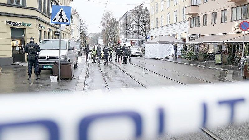 Die Stelle, an der die Polizei einen Messer-Angreifer anschoss. Foto: Stian Lysberg Solum/NTB/dpa