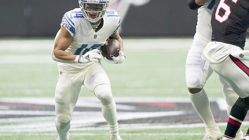 Lions-Receiver Amon-Ra St. Brown erzielte gegen die Falcons seinen dritten Karriere-Touchdown. Foto: John Bazemore/AP/dpa