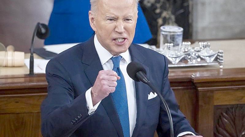 Joe Biden während seiner Rede Rede zur Lage der Nation im Kapitol. Foto: Jim Lo Scalzo/epaAP/dpa