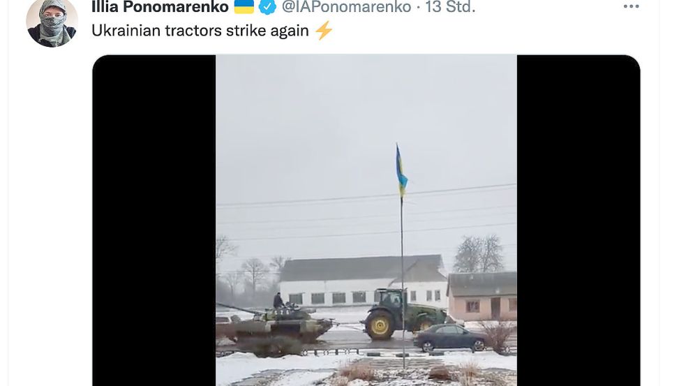 Trecker, die Panzer abschleppen: Bilder wie diese sollen die Schwäche der russischen Armee illustrieren und werden in sozialen Netzen gerne geteilt. Sie könnten zu einer Schieflage der Wahrnehmung führen. Foto: Screenshot NOZ
