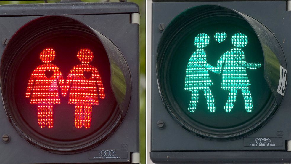 Ein Vorbild für Aurich? Auch in Wien gibt es queere Ampeln. Foto: Stratenschulte/dpa