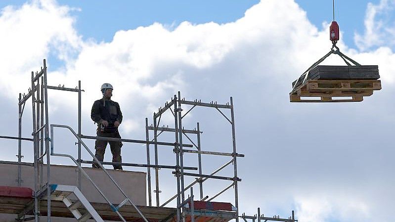 Ein Arbeiter dirigiert auf einer Baustelle einen Kran. Foto: Soeren Stache/dpa-Zentralbild/dpa