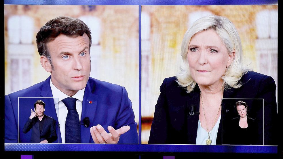 Vor der Stichwahl in Frankreich sind die Kandidaten Emmanuel Macron und Marine Le Pen gegeneinander angetreten. Foto: AFP/Ludovic Marin