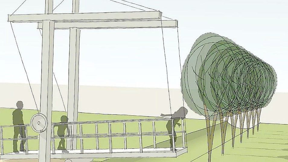 Eine Klappbrücken-Wippe gehört zu den Attraktionen des geplanten Traumspielplatzes in Großefehn. Grafik: Die Grünplaner/Archiv