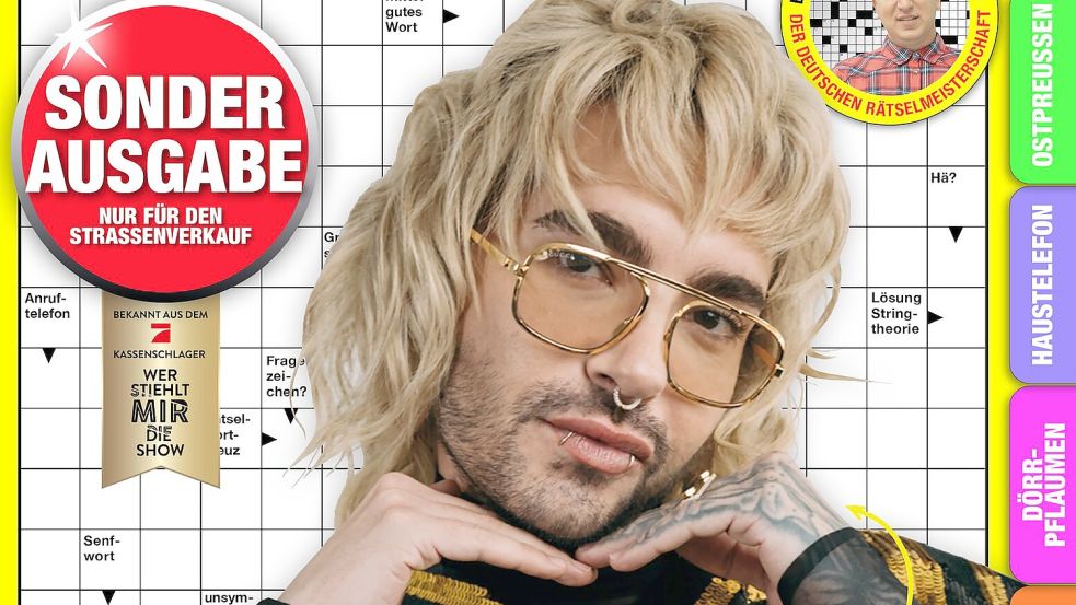 Bill Kaulitz hat die letzte Folge von „Wer stiehlt mir die Show“ gewonnen - und darf deshalb das Cover eines Rätselheftes zieren. Foto: ProSieben