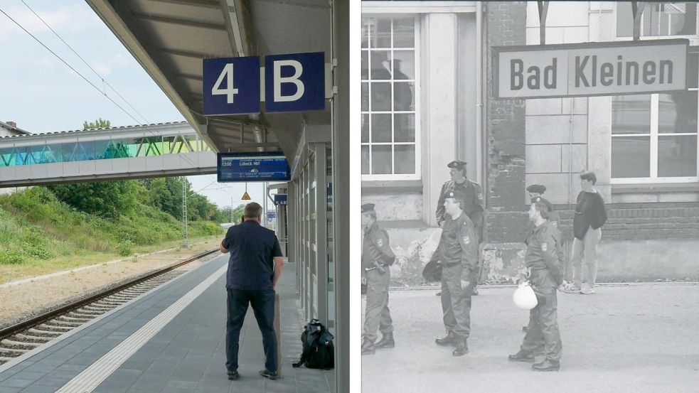 Der Bahnhof Bad Kleinen im Juni 2023 vs. im Juni 1993, kurz nach dem Terror-Einsatz gegen RAF. Foto: Katharina Golze/ Ernst Höhne/ Bildarchiv Freilichtmuseum für Volkskunde Schwerin-Mueß