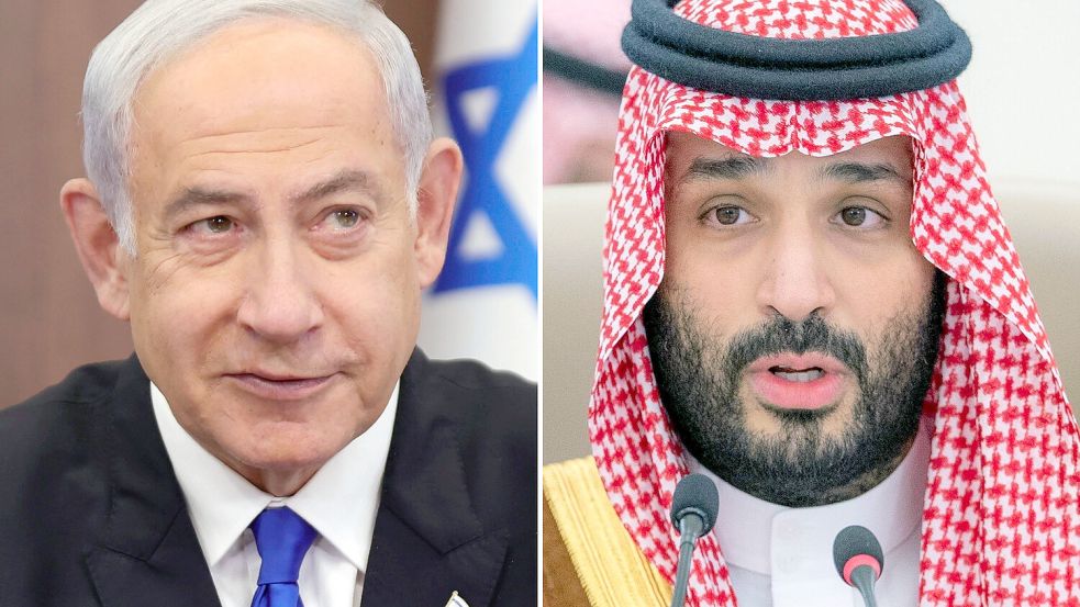 Benjamin Netanjahu (l), Ministerpräsident von Israel, und Mohammed bin Salman (r.), Kronprinz von Saudi Arabien. Könnte es tatsächlich zu einer Aussöhnung ihrer beiden Länder kommen? Foto: dpa/EPA POOL via AP/Saudi Press Agency/Abir Sultan