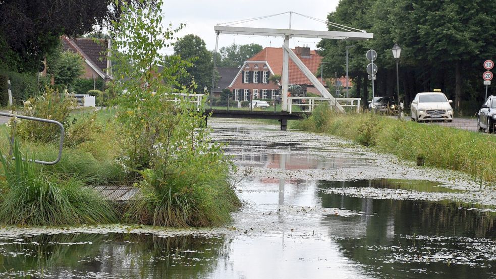 Gerade Kanäle, dazu gerade Straßen und ordentliche Grundstücke findet man nicht nur hier in Westgroßefehn. Die Ordnung ist Teil des Lebens auf dem Fehn. Die Fehntjer mögen es seit jeher „kittig", also akkurat. Foto: Ullrich