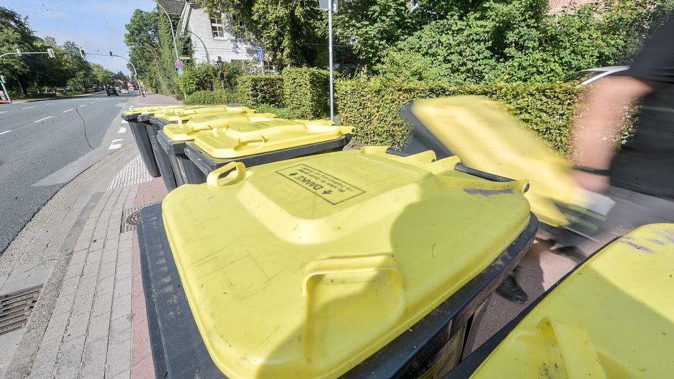 Die Anzahl der Tonnen an der Von-Jhering-Straße ist beachtlich, seit der Krähennestergang nicht mehr vom Entsorgungsbetrieb angefahren wird. Foto: Ortgies