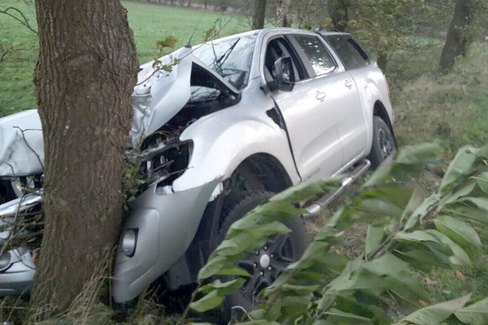 Ein Autofahrer in Großsander musste einem umstürzenden Baum ausweichen – und fuhr daraufhin gegen einen anderen Baum. Bild: Feuerwehr