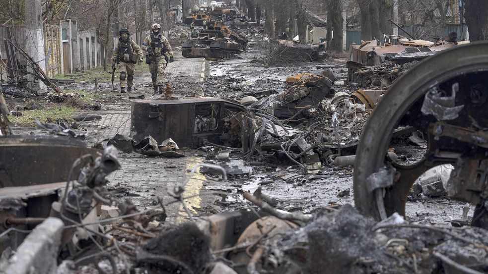 In Butscha verübten die Russen im Frühjahr 2022 ein Massaker mit Hunderten von Toten. Die Absicht eines Völkermordes kann man bei den Vereinten Nationen trotzdem noch nicht erkennen. Foto: dpa/Rodrigo Abd