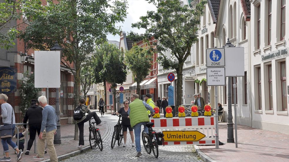 Im September wurde die Brunnenstraße in Leer zu Testzwecken zu einer Fußgängerzone. Foto: Wolters/Archiv