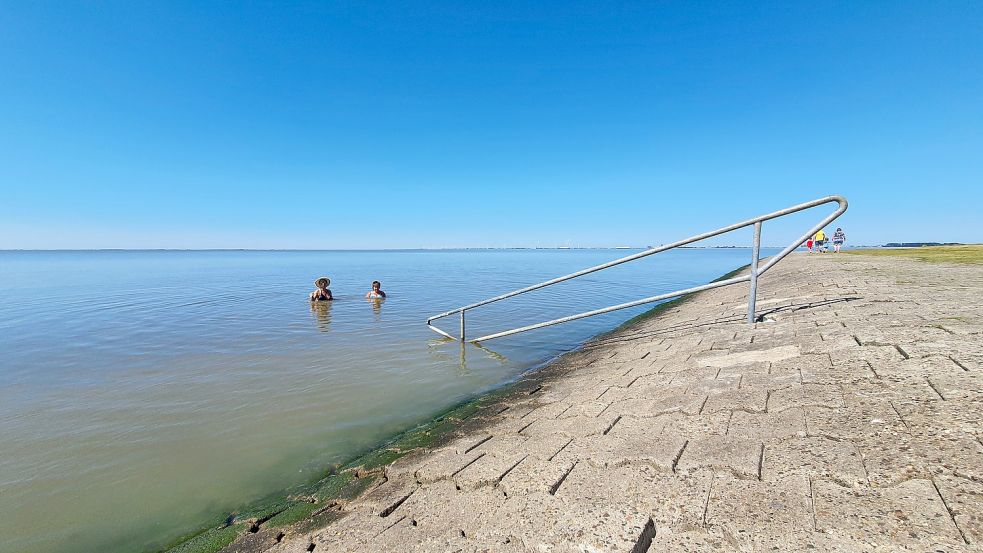 Bei blauem Himmel in die Fluten bei der Bohrinsel Dyksterhusen. Foto: Gettkowski/Archiv