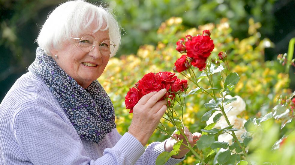 Rosen hat Margaretha Wegener besonders gern – in ihrem Garten gibt es mehrere Sorten. Foto: Ortgies