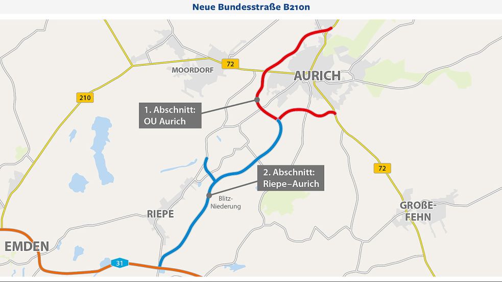 Für die B 210 n sind zwei Abschnitte vorgesehen. Die Gesamtstrecke ist 33,6 Kilometer lang. Grafik: ON