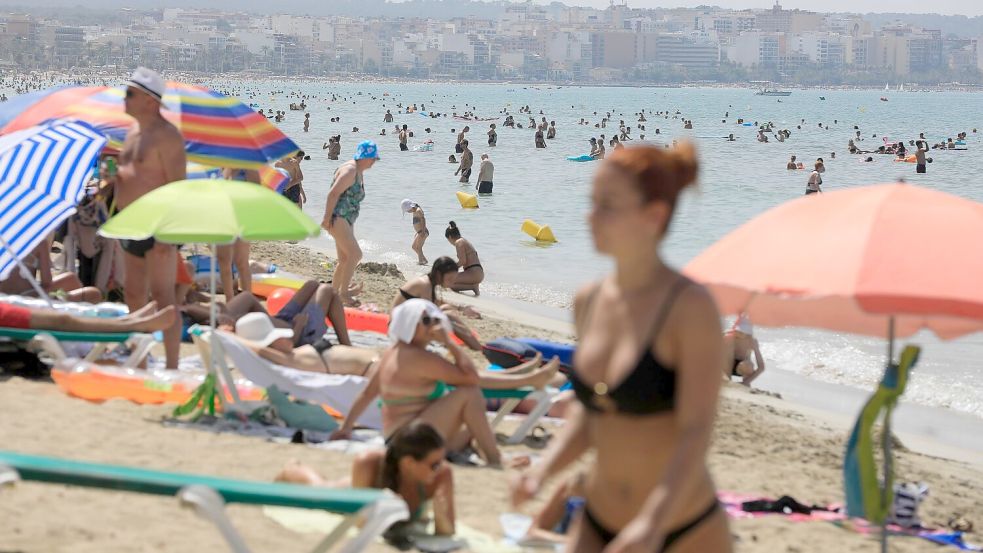 Volle Strände, volle Bars, volle Kassen. Aber manchen Spaniern wird es etwas zuviel mit dem Tourismus. Auf Mallorca wollen sie am Sonntag wieder demonstrieren. Foto: Clara Margais/dpa