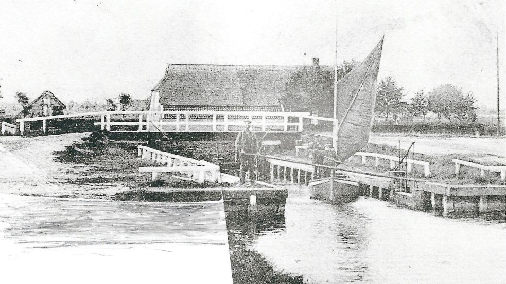 Die Schleuse V, im Volksmund de Buhr, als Verbindung der Süderwieke mit dem Spetzerfehn-Voßbarg-Kanal um 1900. Foto: Archiv Hinrich Trauernicht