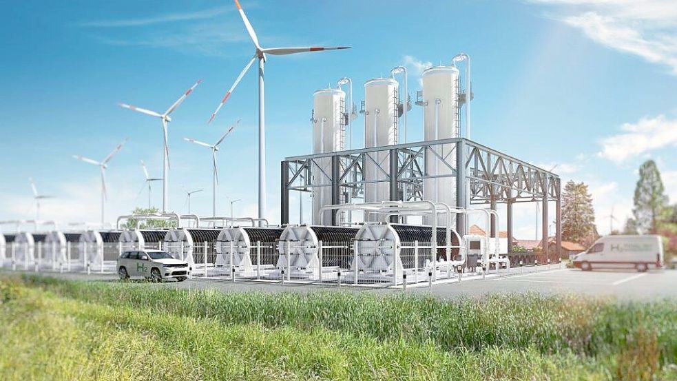 Der Aufbau einer 320-Megawatt-Wasserstoffproduktion im Kraftwerksmaßstab in Emden ist eines von vier Teilprojekten im Rahmen des EWE-Vorhabens Clean Hydrogen Coastline. Foto: EWE / Litho Niemann + M. Steggemann