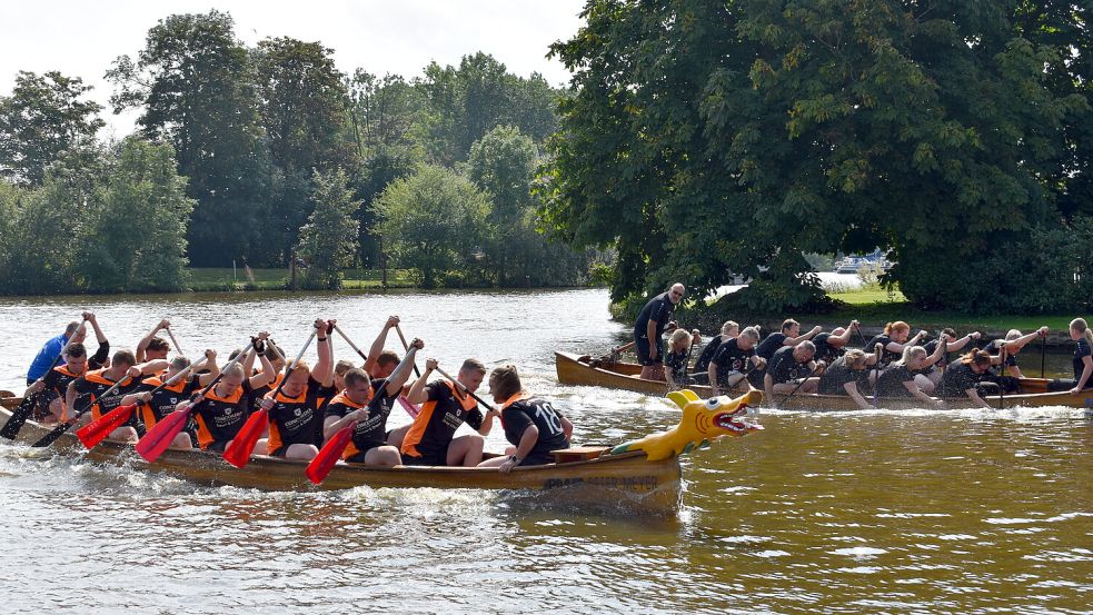 In den Booten wurde mit aller Kraft gepaddelt, um als erste im Ziel zu sein. Foto: Buntjer