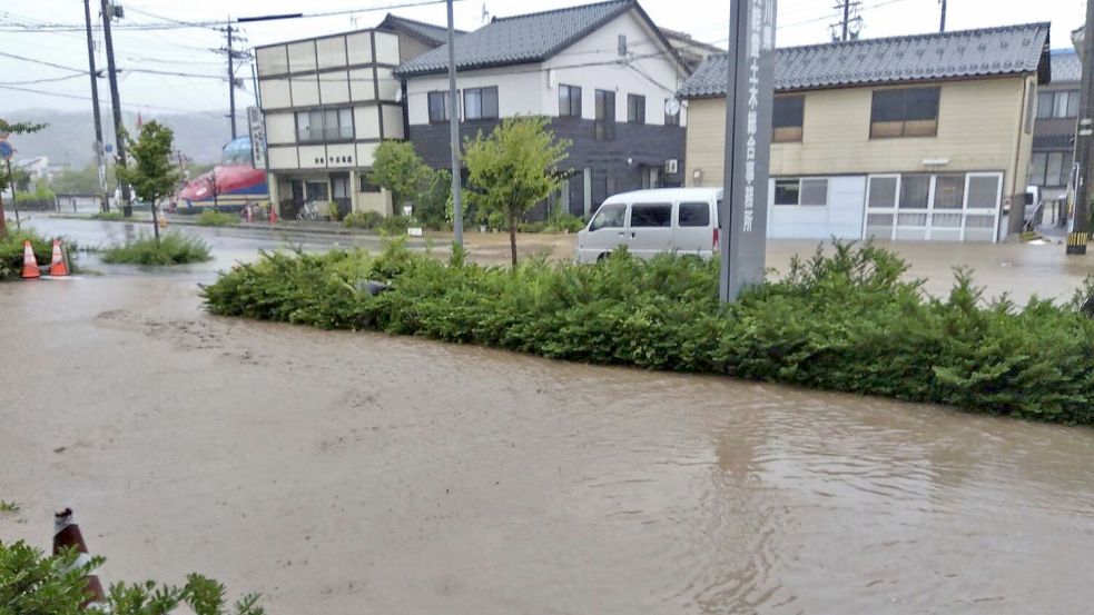 Überflutungen in Wajima. Foto: Uncredited/Kyodo News/AP