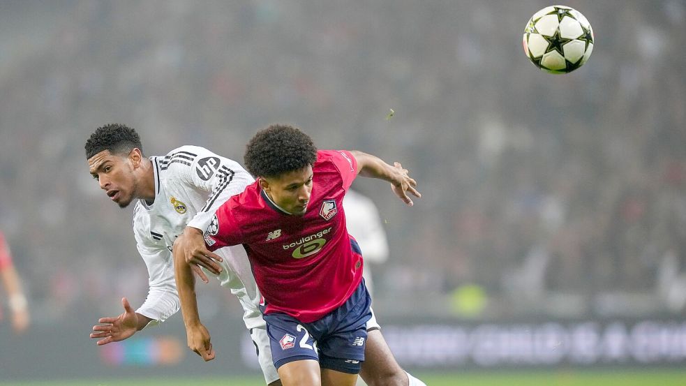 Real Madrid und Jude Bellingham patzten überraschend beim OSC Lille. Foto: Thibault Camus/AP/dpa