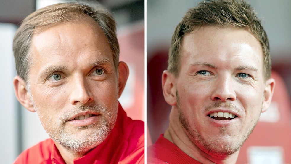 Thomas Tuchel (l.) und Julian Nagelsmann bevorzugen beide derzeit einen Nationaltrainer-Posten. Foto: Robert Michael/Jan Woitas/dpa