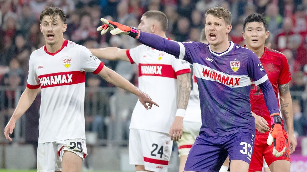 Am Dienstag sind Alexander Nübel (2. v. r.) und der VfB Stuttgart bei Juventus Turin zu Gast. Foto: Sven Hoppe/dpa