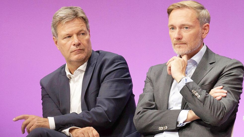 Zwist über die Wirtschaftspolitik: Minister Habeck und Lindner Foto: Carsten Koall/dpa