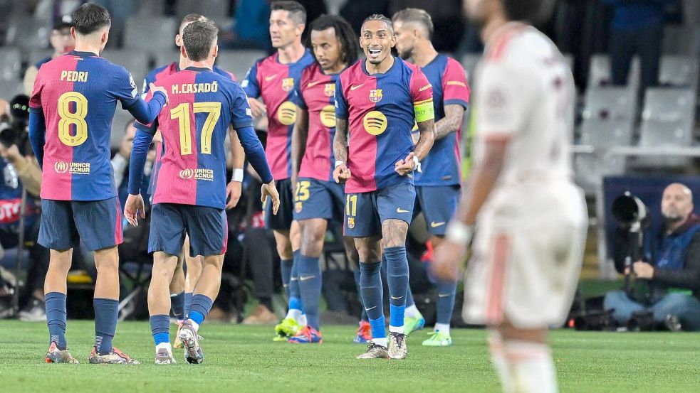 Barcelona-Jubel gegen die Bayern. Foto: Sven Hoppe/dpa