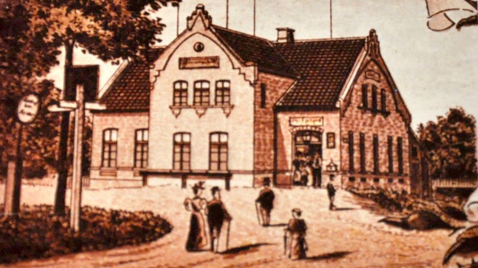 Diese Zeichnung auf einer historischen Postkarte zeigt das Hotel Helgoland um 1828. Repro: Ullrich