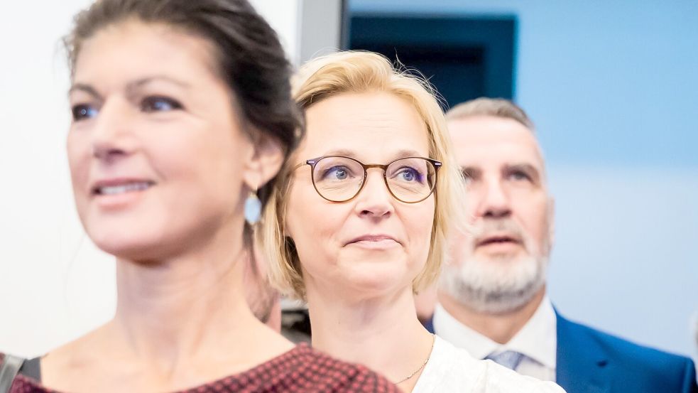 Sahra Wagenknecht ist unzufrieden mit dem Agieren der Thüringer Parteispitze Katja Wolf und Steffen Schütz. (Archivbild) Foto: Christoph Soeder/dpa