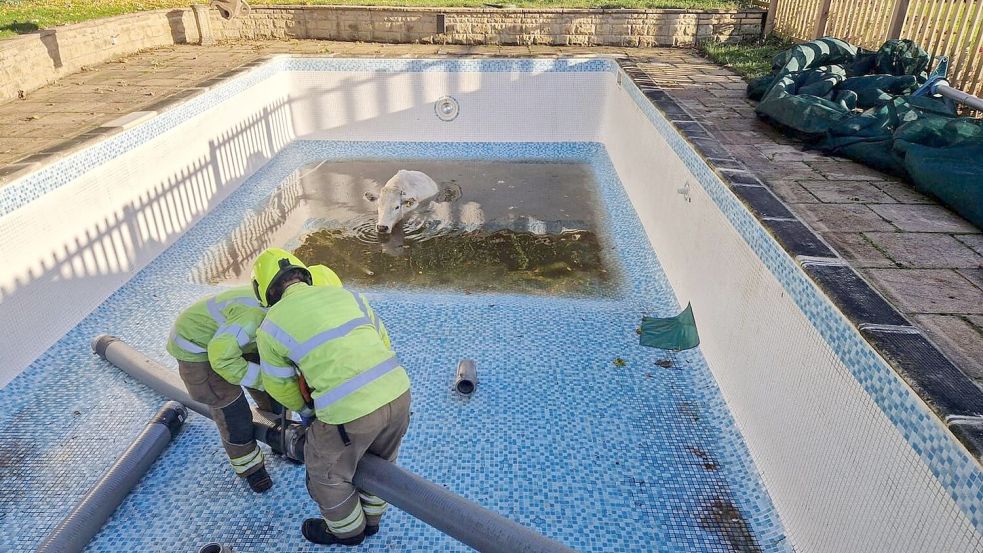 Die Feuerwehr ließ zunächst das Wasser ab. Foto: -/Leicestershire Fire And Rescue Service/PA Media/dpa