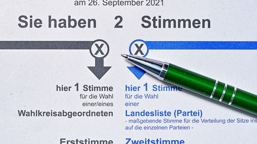 Über die Erststimme werden die Direktkandidaten gewählt, über die Zweitstimme die Zusammensetzung des Bundestages. (Archivbild) Foto: Patrick Pleul/dpa-Zentralbild/ZB