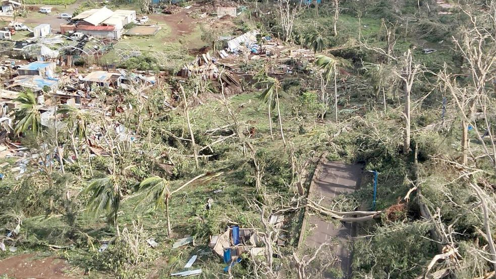 Der Zyklon „Chido“ fegte mit über 220 Kilometern pro Stunde über die Inselgruppe Mayotte und hinterließ dabei eine Schneise der Zerstörung. Foto: Uncredited/Ministere de l’Interieur/Securite Civile/AP/dpa