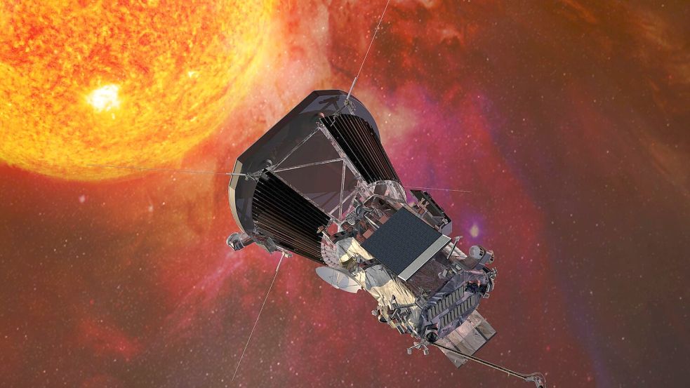 Die Sonde „Parker Solar Probe“ auf dieser Computergrafik ist 2018 gestartet. (Archivbild) Foto: Johns Hopkins University Applied Physics Laboratory/NASA/dpa