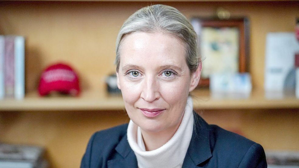 Alice Weidel in ihrem Büro. Sie bekommt Wahlkampfhilfe von US-Milliardär Elon Musk. Foto: AFP/Kay Nietfeld