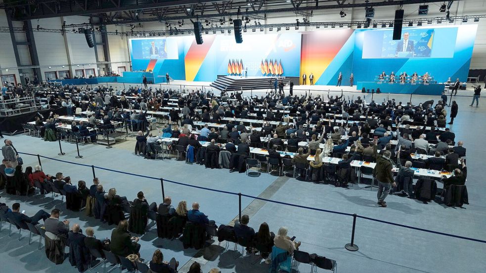 Stundenlang wird auf dem AfD-Parteitag über das Programm zur Bundestagswahl debattiert. Foto: Sebastian Kahnert/dpa