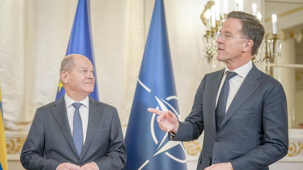 Scholz und Rutte in Helsinki. Foto: Kay Nietfeld/dpa