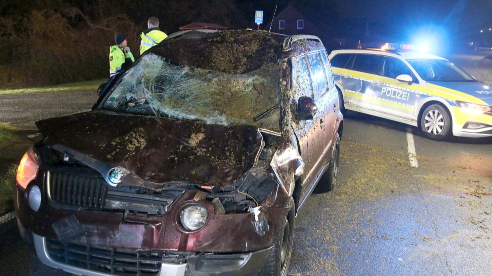 Am Auto ist deutlich zu erkennen, wie Dach und Scheibe durch den Aufprall eingedrückt wurden. Foto: Loger/Archiv