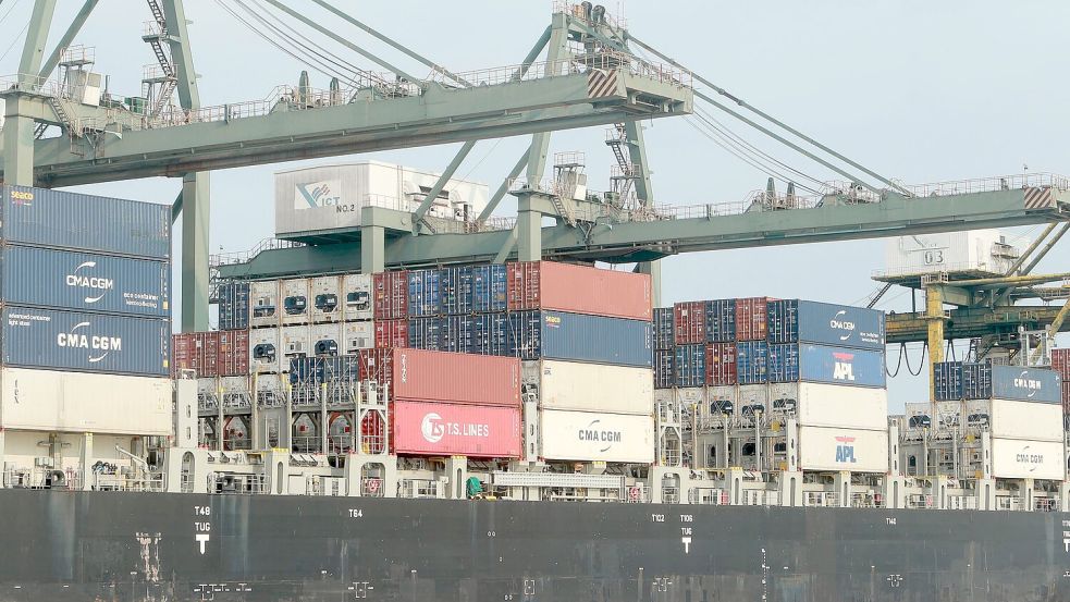 Container werden in Vietnam auf ein Schiff verladen. (Archivbild) Foto: Hau Dinh/AP/dpa