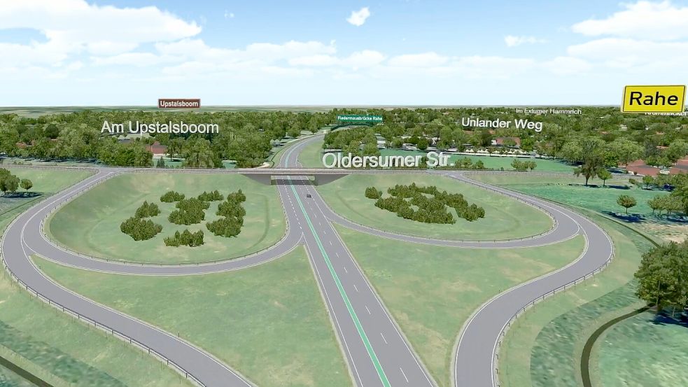 So könnte die Anbindung der B 210 n an die Oldersumer Straße im Bereich Rahe aussehen – zumindest laut der Visualisierung von 2017.