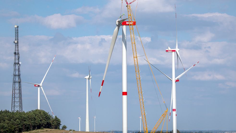 Beim sogenannten Repowering werden ältere Windkraftanlagen durch neuere, leistungsstärkere Modelle ersetzt. Symbolbild: Jens Büttner/dpa